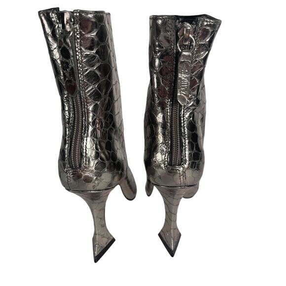 Schutz Loiva Bootie Size 5B in Prata Silver Metallic Snake Embossed 3" Heel NWOB - Picture 7 of 13